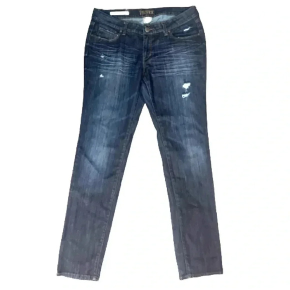 Decree Denim blue jeans skinny fit stretch distressed pockets mid rise size 13 - Picture 1 of 7